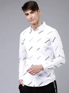 HIGHLANDER Men White & Black Slim Fit Printed Casual Shirt