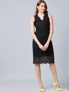 Athena Women Self Design Black Fit and Flare Dress