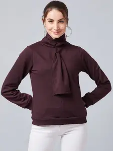 Athena Women Burgundy Solid Pullover Sweatshirt