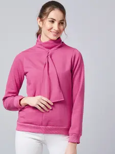 Athena Women Pink Solid Pullover Sweatshirt