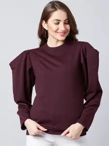 Athena Women Burgundy Solid Pullover Sweatshirt