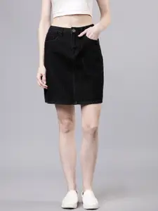Tokyo Talkies Women Black Slim Fit Denim Denim Pencil Skirt