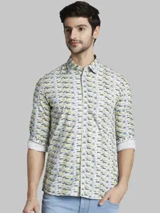 Parx Men Off-White & Blue Slim Fit Printed Casual Shirt