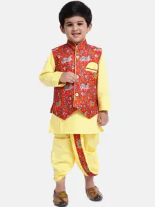 BownBee Boys Yellow & Red Printed Kurta with Dhoti Pants