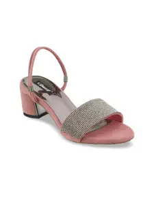 Sherrif Shoes Women Pink & Silver-Toned Embellished Sandals