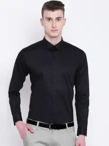 Hancock Men Black Sport Slim Fit Solid Formal Shirt