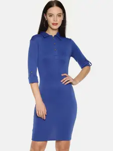 AARA Women Solid Blue Bodycon Dress
