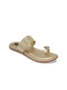 Shoetopia Women Gold-Toned Solid One Toe Flats