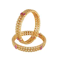 Adwitiya Collection Set Of 4 Gold-Plated & Pink Embellished Designer Bangles