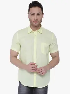 Southbay Men Yellow Custom Tailored Fit Self Design Formal Shirt