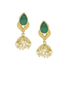 Silvermerc Designs Gold-Plated Green Dome Shaped Drop Earrings