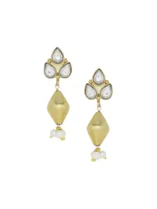 Silvermerc Designs Gold-Plated & White Floral Handcrafted Kundan Drop Earrings