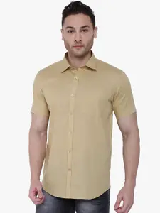 Southbay Men Khaki Custom Tailored Fit Self Design Formal Shirt