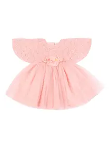 Pantaloons Junior Girls Self Design Peach-Coloured Fit and Flare Dress