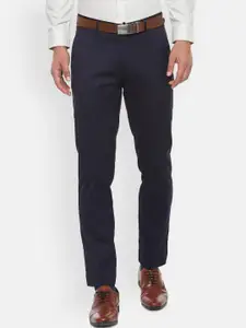 Louis Philippe Permapress Men Navy Blue Slim Fit Solid Formal Trousers