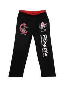 SWEET ANGEL Boys Black Straight Fit Printed Track Pants