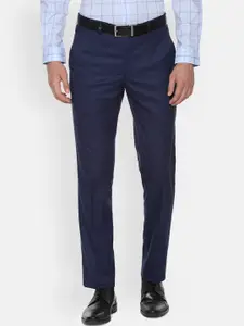 Louis Philippe Men Navy Blue Slim Fit Self Design Formal Trousers