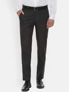 Louis Philippe Men Charcoal & Grey Slim Fit Solid Formal Trousers