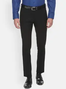Louis Philippe Men Black Slim Fit Solid Formal Trousers