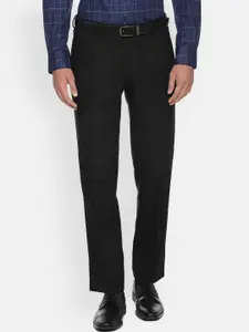 Louis Philippe Men Black Regular Fit Solid Formal Trousers