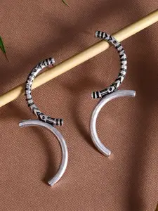 Voylla Silver-Plated & Black Oxidised Geometric Drop Earrings