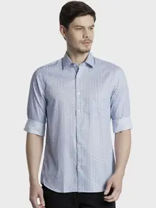 ColorPlus Men Blue Tailored Fit Printed Casual Shirt