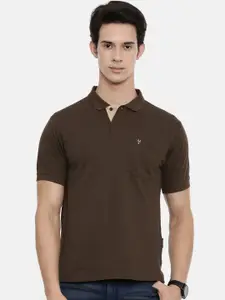 Classic Polo Men Olive Brown Solid Polo Collar Slim Fit T-shirt