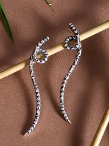 Voylla Silver-Plated & Black Oxidised Geometric Drop Earrings