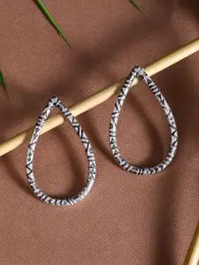 Voylla Silver-Plated & Black Oxidised Teardrop Shaped Drop Earrings