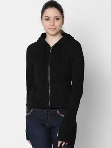 Rute Women Black Solid Hooded Sweatshirt