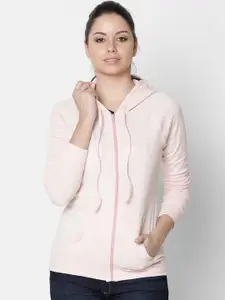 Rute Women Pink Solid Hooded Sweatshirt