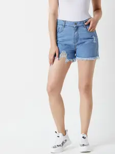 Miss Chase Women Blue Solid Regular Fit Denim Shorts