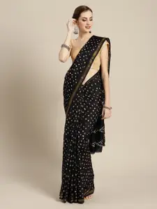 Geroo Jaipur Hand Dyed Black Bandhani Silk Sustainable Saree