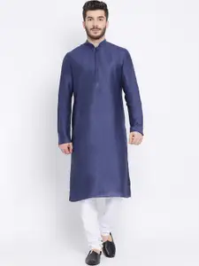 NAMASKAR Men Navy Blue Solid Straight Kurta