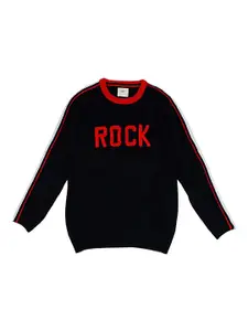Pantaloons Junior Boys Black & Red Embroidered Sweater