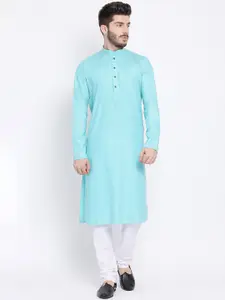 NAMASKAR Men Blue Solid Straight Kurta