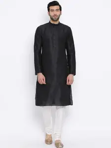 NAMASKAR Men Black Solid Straight Kurta