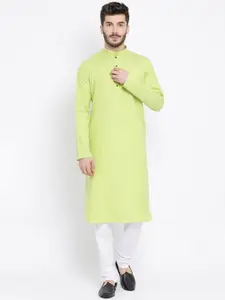 NAMASKAR Men Green & White Solid Kurta with Churidar