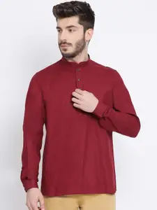 NAMASKAR Men Maroon Solid Straight Kurta