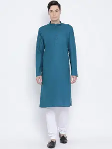 NAMASKAR Men Blue Solid Straight Kurta