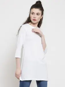Kalt Women White Solid Round Neck T-shirt