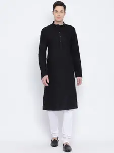 NAMASKAR Men Black Cotton Solid Straight Kurta