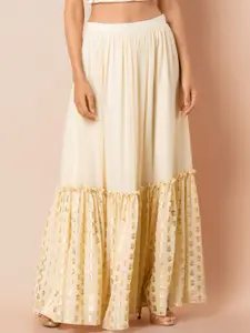 INDYA Women White Printed Tiered Maxi Skirt