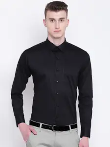 Hancock Men Black Sport Slim Fit Solid Formal Shirt