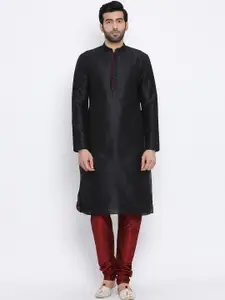 NAMASKAR Men Black Solid Straight Kurta