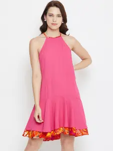 Imfashini Women Printed Pink Drop-Waist Dress