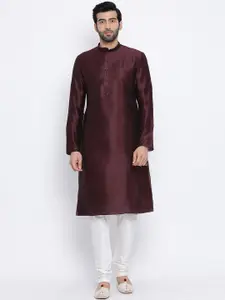NAMASKAR Men Brown Dupion Silk Solid Kurta
