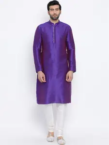 NAMASKAR Men Purple Solid Straight Kurta