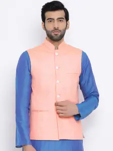 Namaskar Men Pink Solid Woven Pure Cotton Nehru Jacket