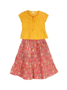 My Little Lambs Yellow & Pink Ready to Wear Lehenga with Blouse
